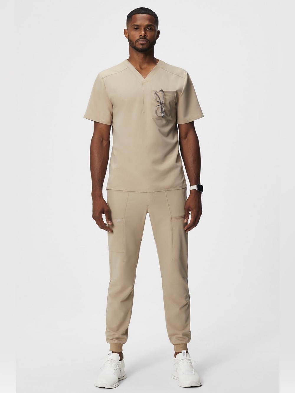 Fabletics All-Shift Scrub Men's Beige Cargo Jogger with Drawstring Waist Medium